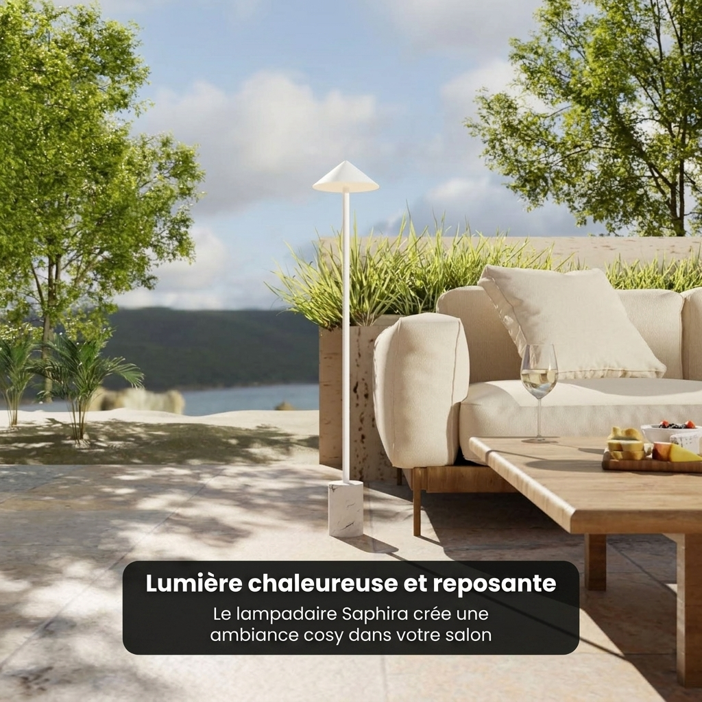 Lampadaire Saphira vue ambiance terrasse jardin - Lumalia