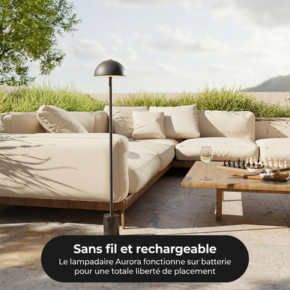 Lampadaire Aurora vue détail base marbre fer thermolaqué - Lumalia