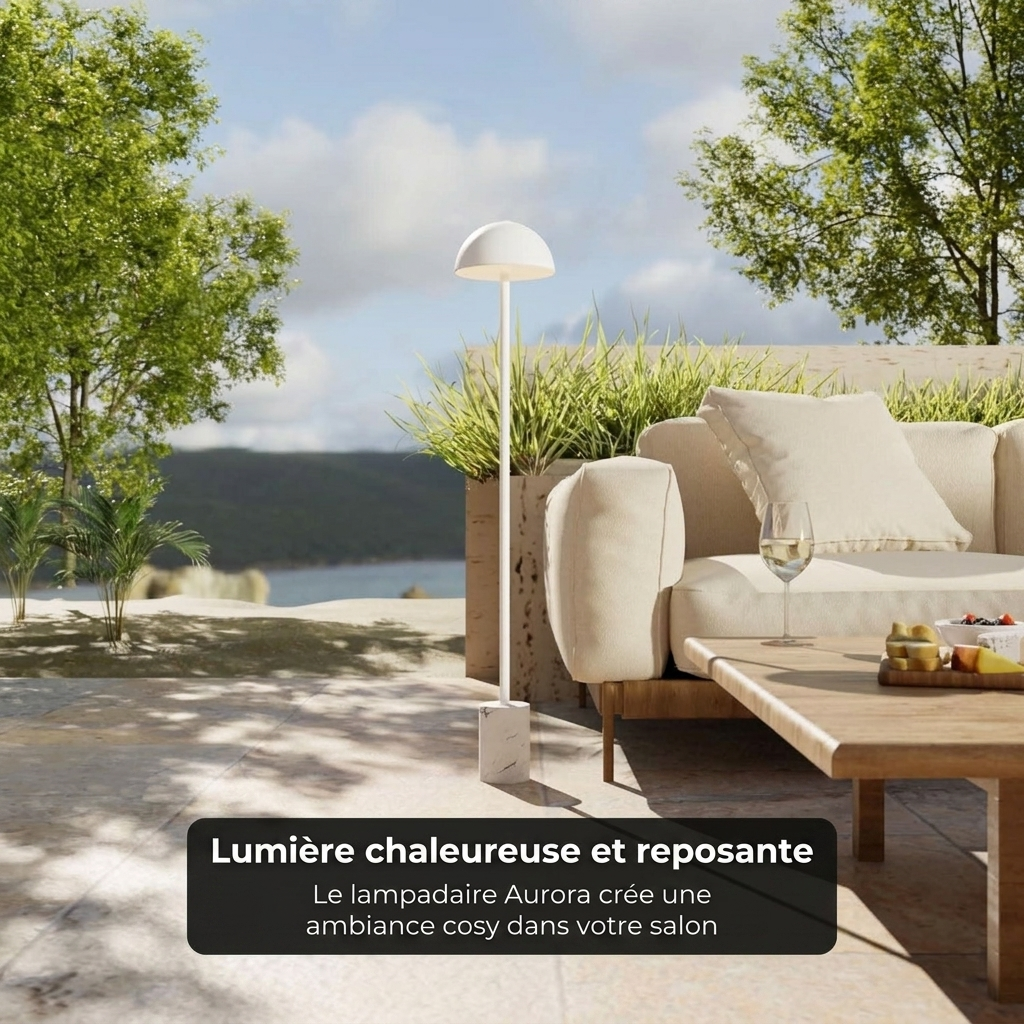 Lampadaire Aurora vue ambiance terrasse jardin - Lumalia