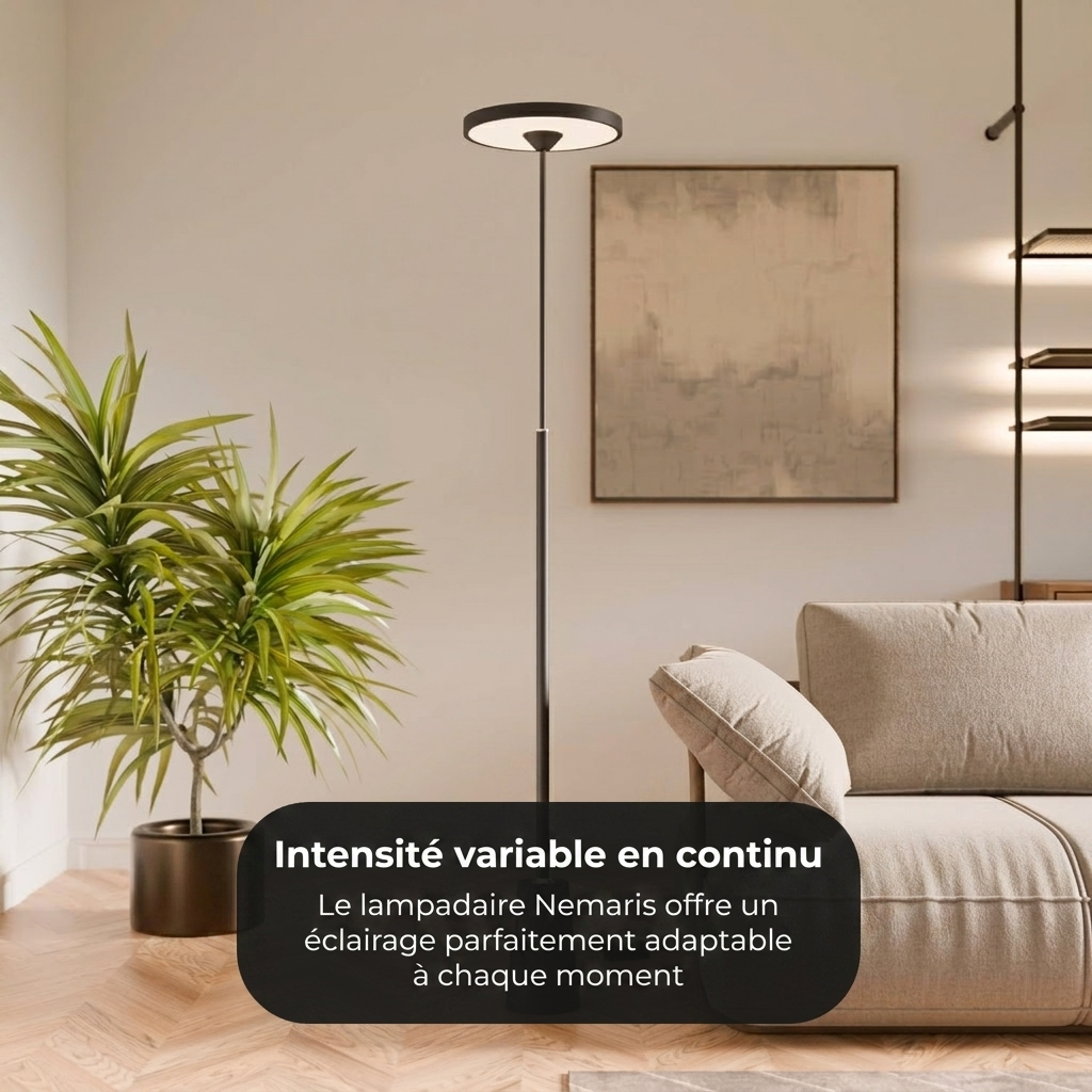 Lampadaire Nemaris vue détail tête plate marbre travertin - Lumalia
