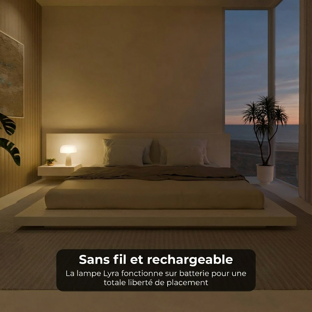 Lampe Lyra vue détail base travertin véritable - Lumalia