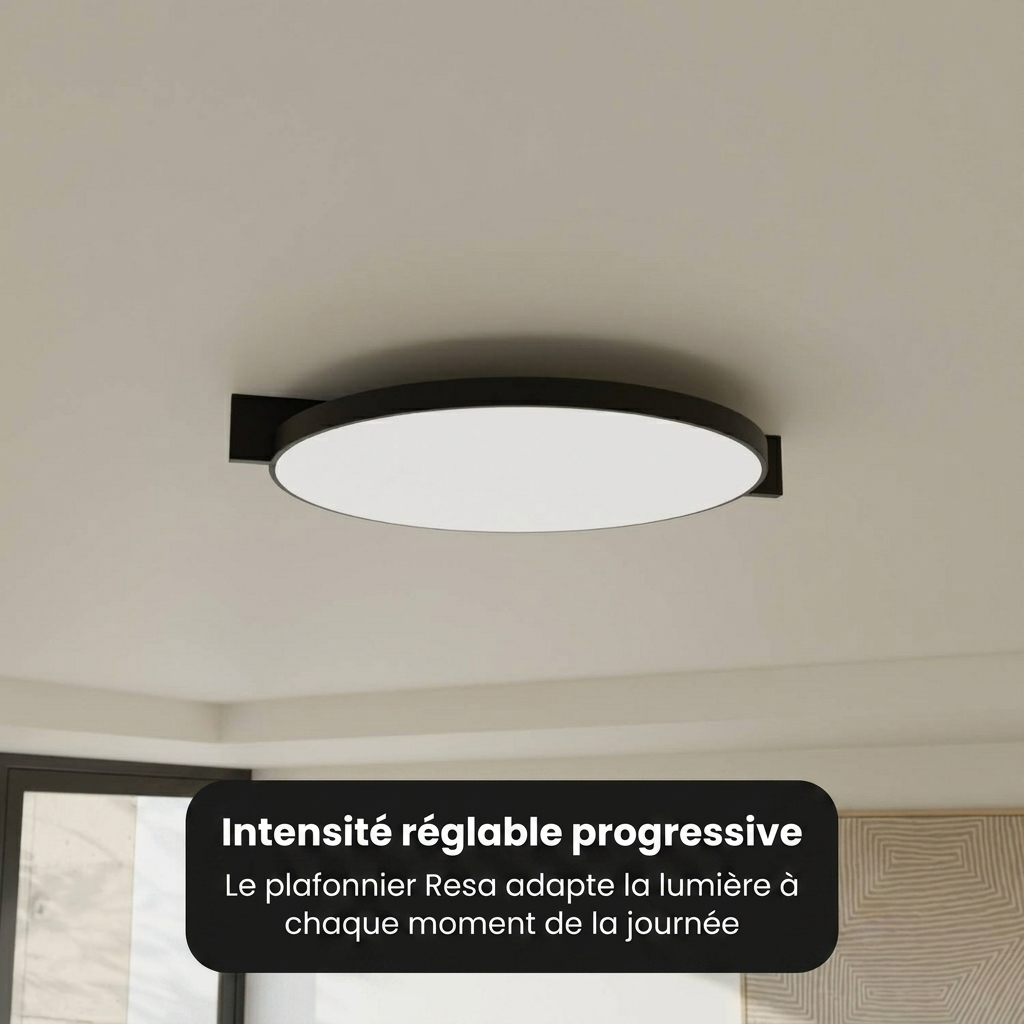 Plafonnier Resa vue détail design rond aluminium - Lumalia