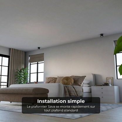 Plafonnier Sava vue installation cylindre 11 cm - Lumalia