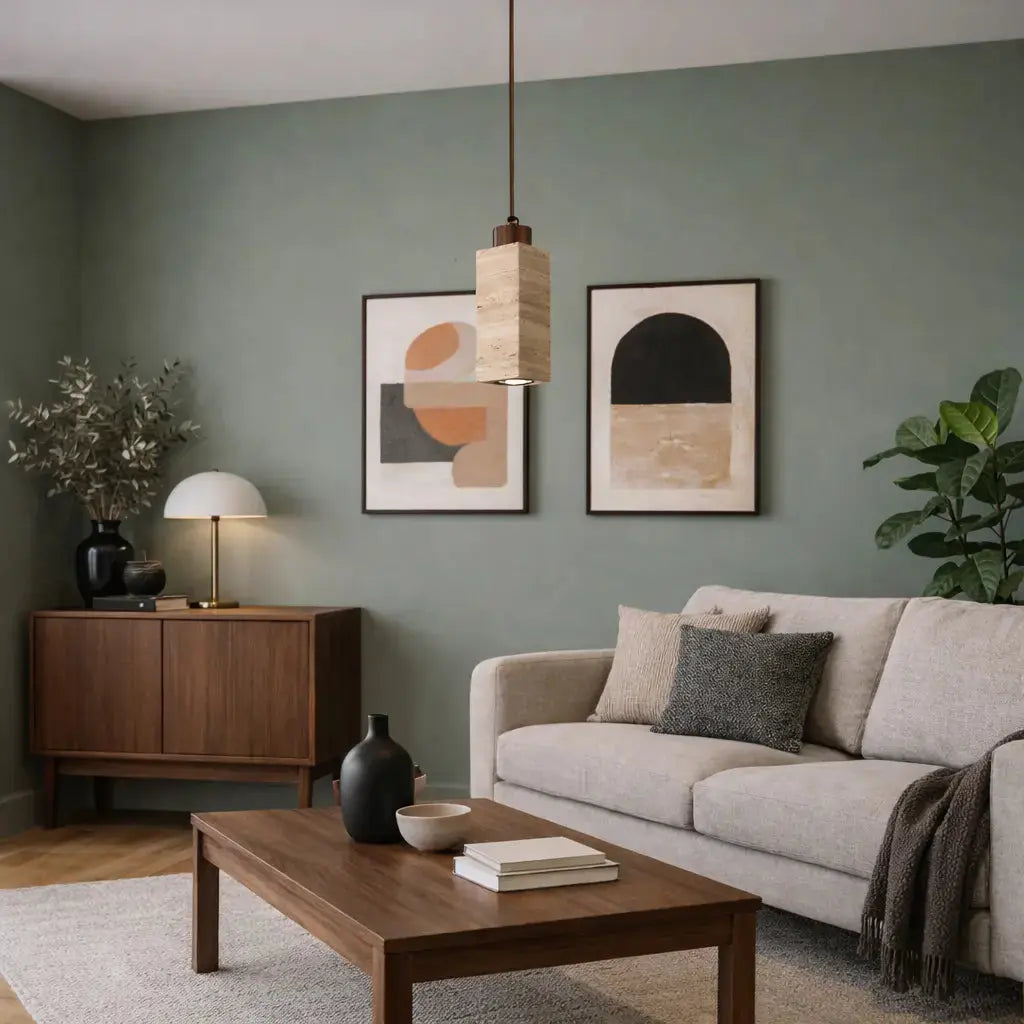 Suspension scandinave en travertin et bois | Koben