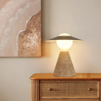 Lampe à poser scandinave en travertin et verre opalin | Aili