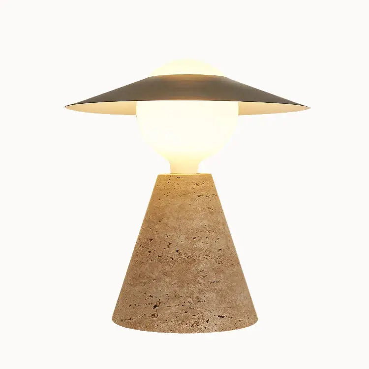 Lampe à poser scandinave en travertin et verre opalin | Aili