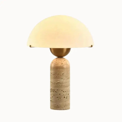 Lampe à poser scandinave en travertin et verre opalin | Asta