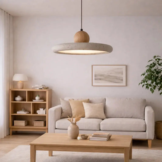 Suspension scandinave en travertin et bois Ø 30 cm | Lyng