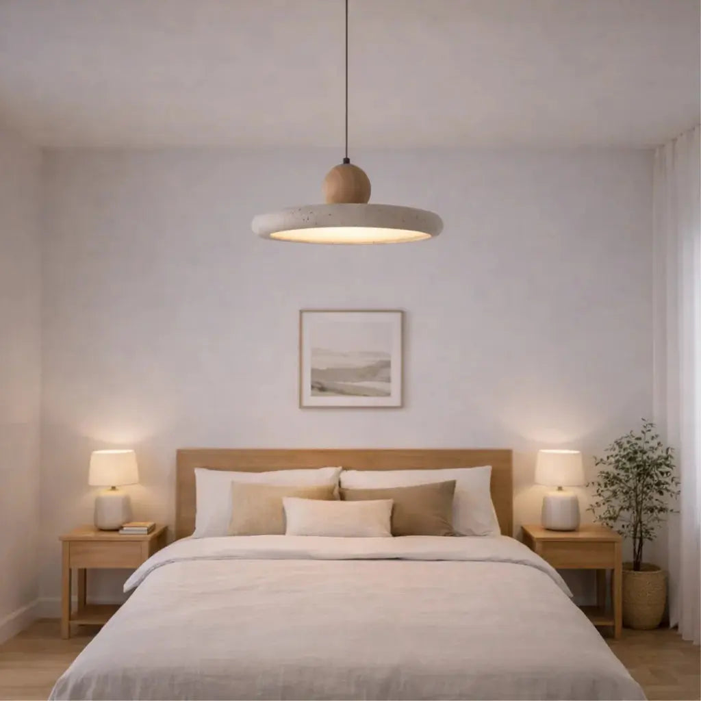 Suspension scandinave en travertin et bois Ø 30 cm | Lyng