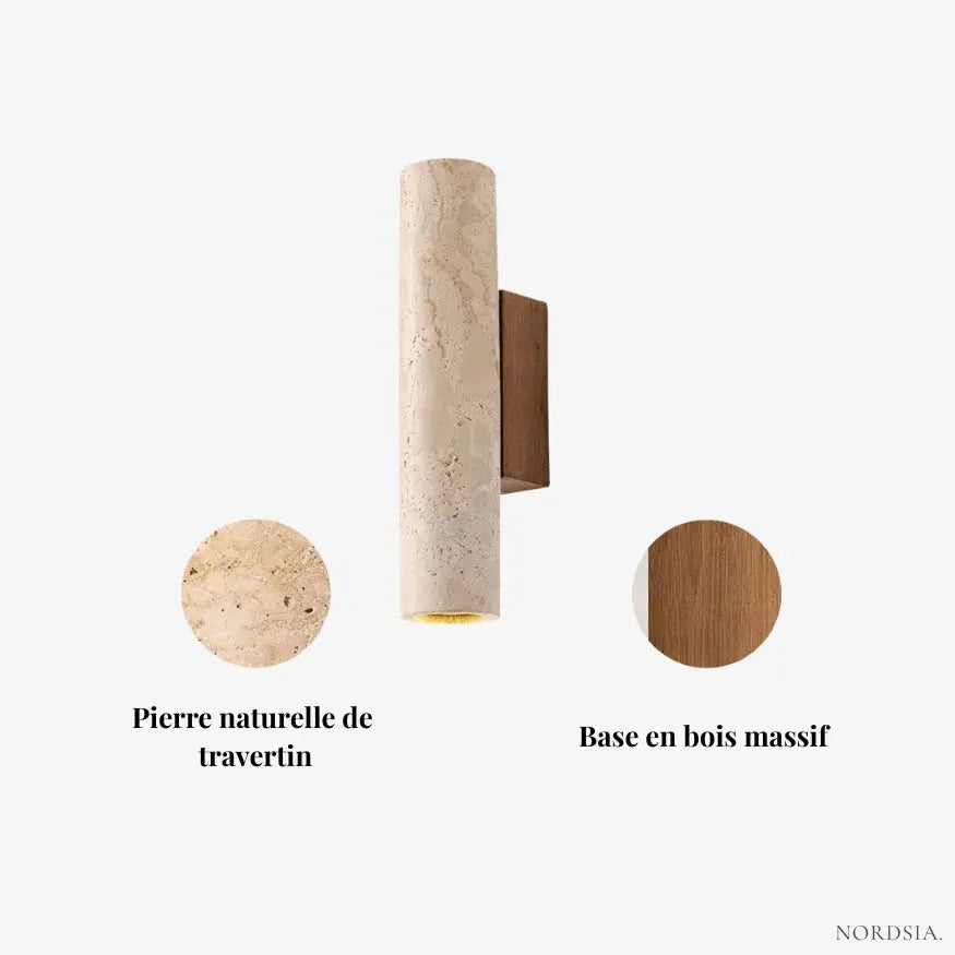 Applique murale minimaliste en travertin et bois | Mysen