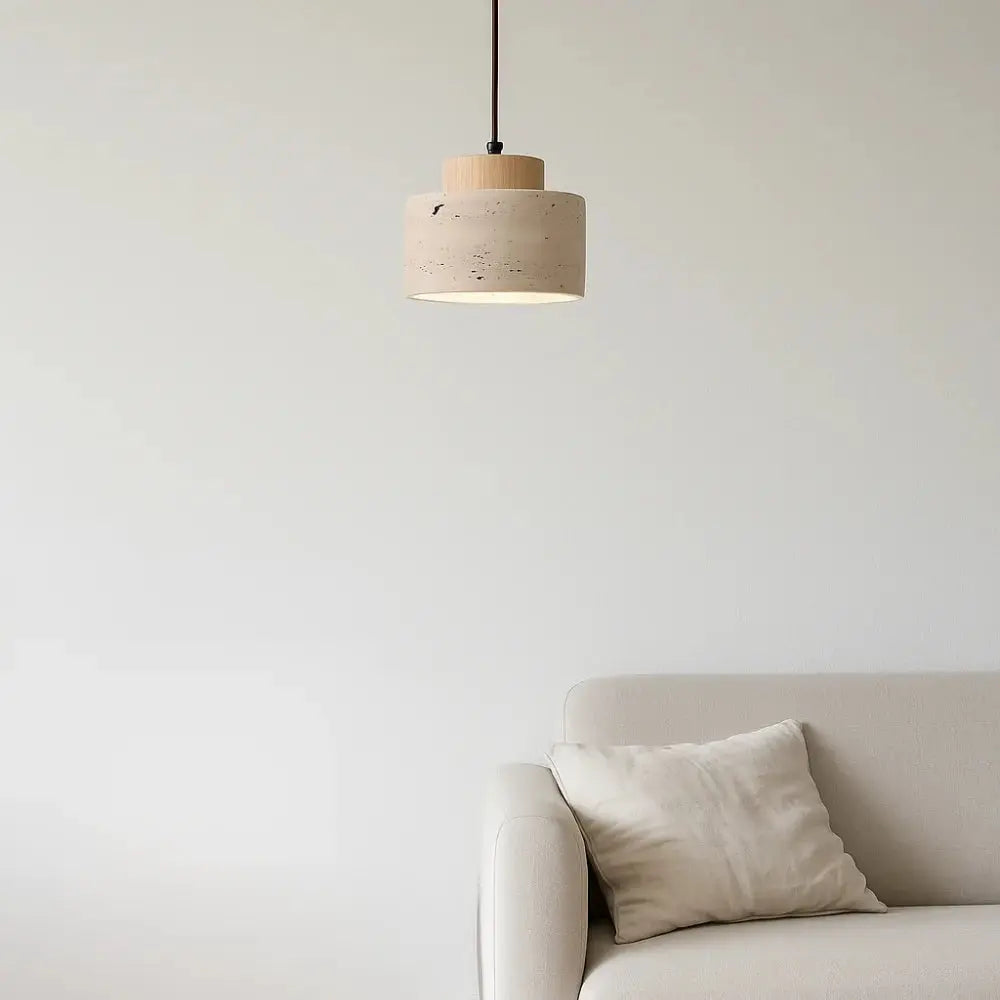 Suspension Moderne en Pierre de Travertin et Bois | Lumi