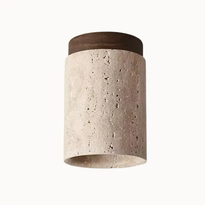 Plafonnier contemporain en travertin et bois massif | Kara