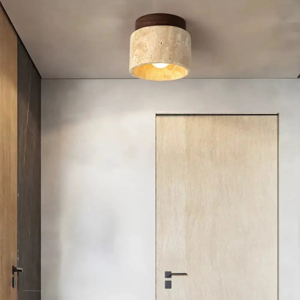 Rencontrez les Plafonnier contemporain en travertin et bois massif | Noor