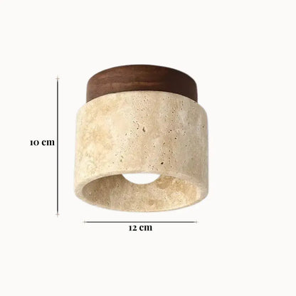 Plafonnier contemporain en travertin et bois massif | Noor