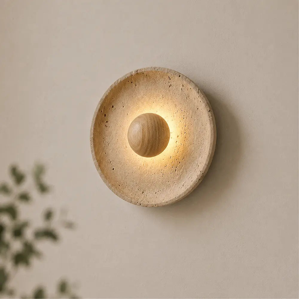 Applique Murale Design en Travertin et Bois avec Éclairage LED | Stona