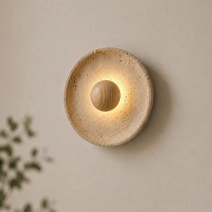 Applique Murale Design en Travertin et Bois avec Éclairage LED | Stona