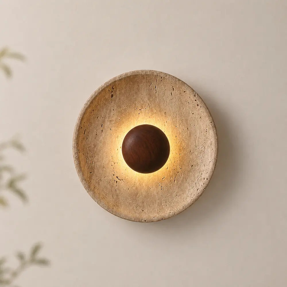Applique Murale Design en Travertin et Bois avec Éclairage LED | Stona