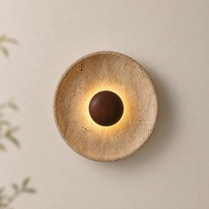 Applique Murale Design en Travertin et Bois avec Éclairage LED | Stona