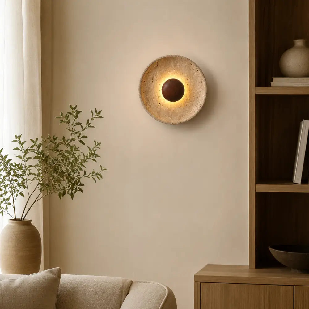 Rencontrez les Applique Murale Design en Travertin et Bois avec Éclairage LED | Stona