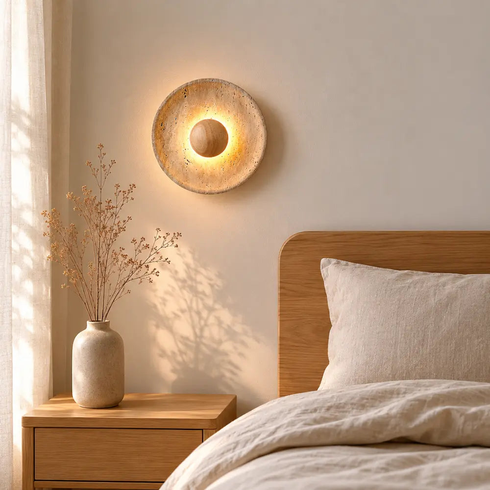 Applique Murale Design en Travertin et Bois avec Éclairage LED | Stona