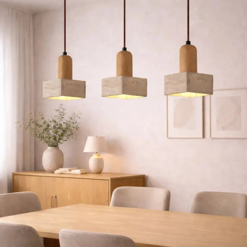 Suspension en travertin et bois au design scandinave | Tyra
