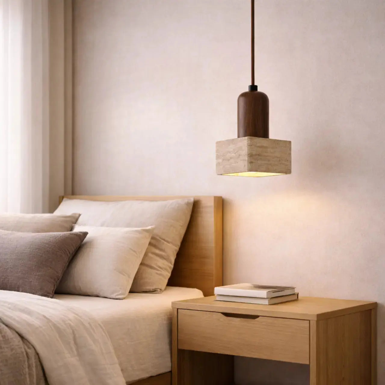 Suspension en travertin et bois au design scandinave | Tyra