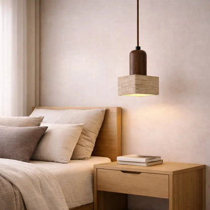 Suspension en travertin et bois au design scandinave | Tyra