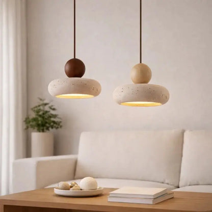 Alva - Suspension Minimaliste en Travertin et Bois