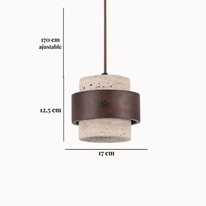 Suspension Moderne en Travertin et Bois Noyer Ø 20 cm | Frya