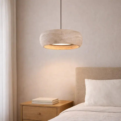 Suspension moderne en travertin authentique - Ø 20 cm | Isla