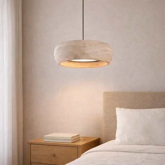 Suspension moderne en travertin authentique - Ø 20 cm | Isla