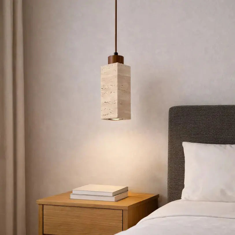 Suspension scandinave en travertin et bois | Koben