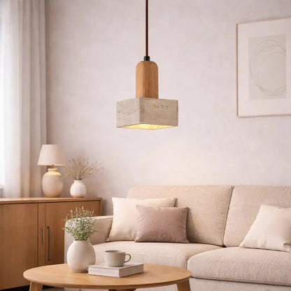 Suspension en travertin et bois au design scandinave | Tyra