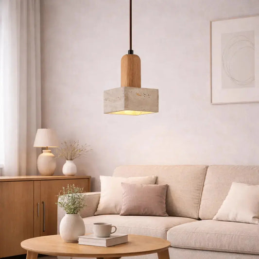 Suspension en travertin et bois au design scandinave | Tyra