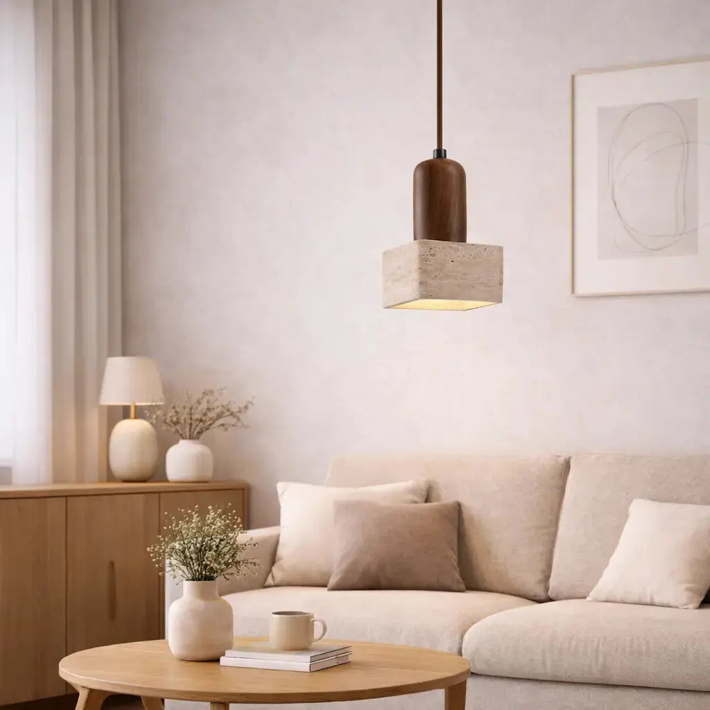 Suspension en travertin et bois au design scandinave | Tyra