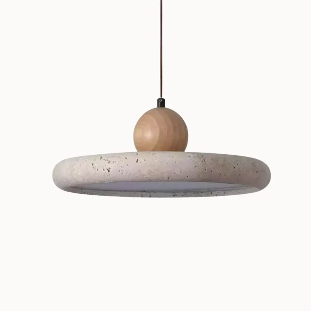 Suspension scandinave en travertin et bois Ø 30 cm | Lyng