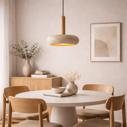 Suspension Contemporaine en Travertin et Bois | Elys