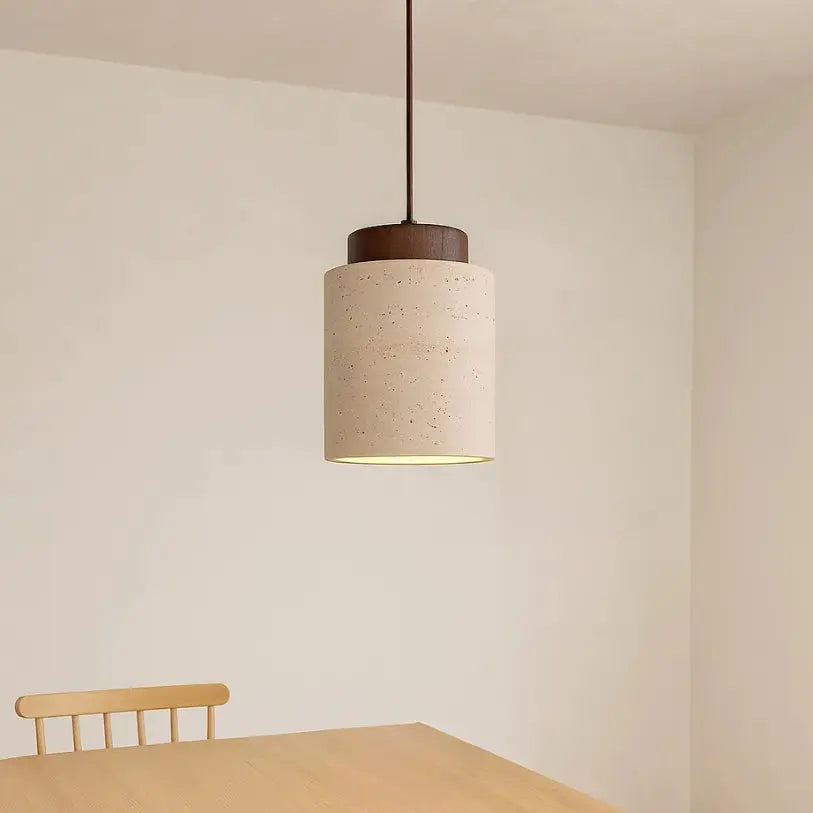 Suspension Moderne en Pierre de Travertin et Bois | Lumi