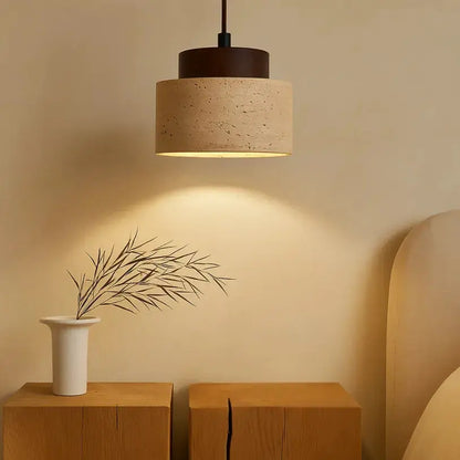 Suspension Moderne en Pierre de Travertin et Bois | Lumi