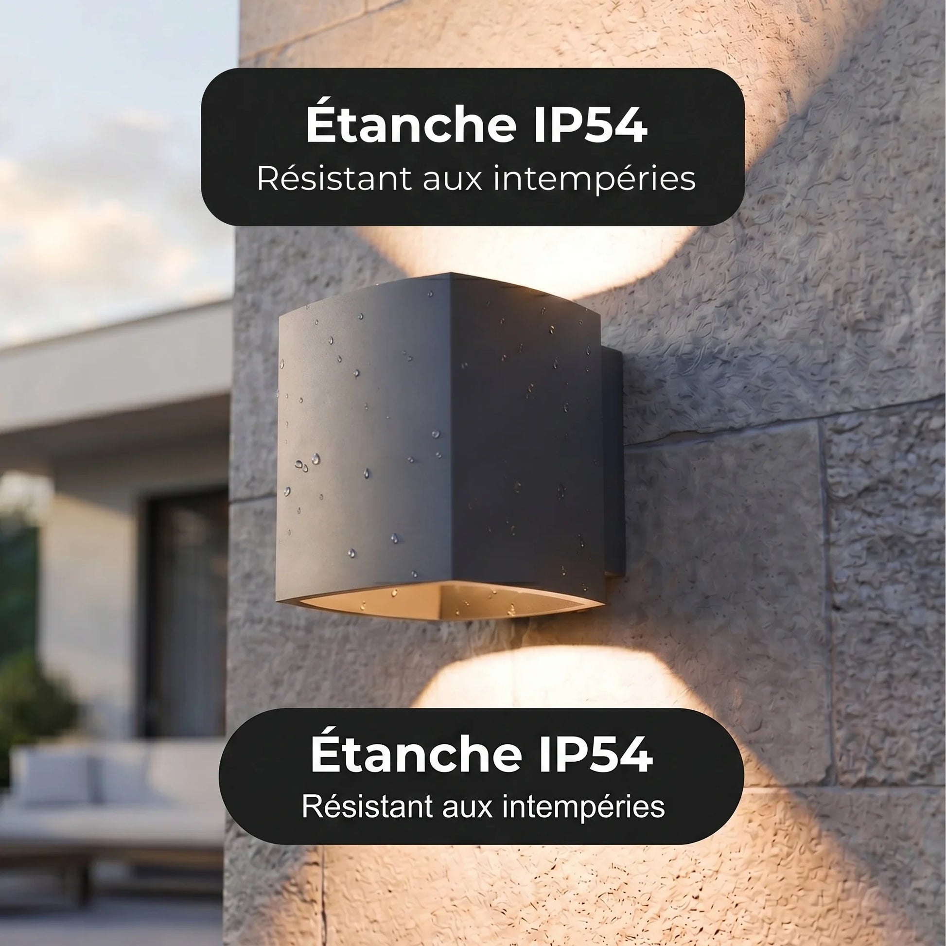 Applique murale Tevia vue détail canal évacuation eaux pluviales IP65 - Lumalia