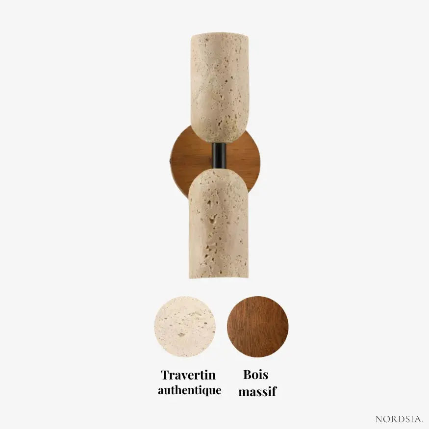 Applique Murale Scandinave en Travertin et Bois Massif | Velin