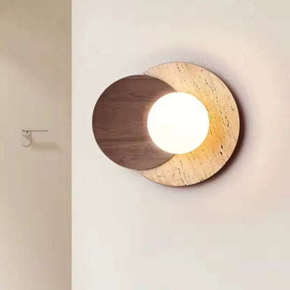 Applique Murale Scandinave en Travertin et Bois | Verdalsøra