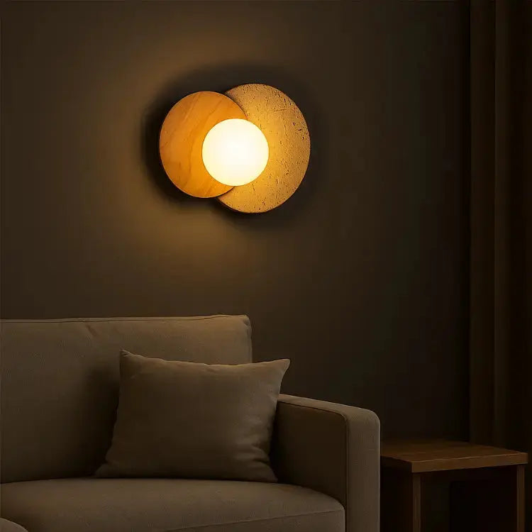Applique Murale Scandinave en Travertin et Bois | Verdalsøra